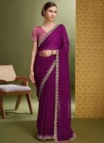 Georgette Magenta Party Wear Embroidery Work Saree